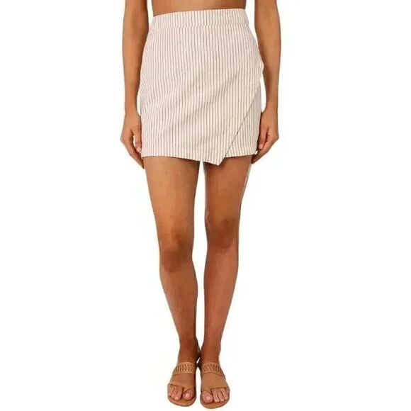 Aqua Women's White/Tan Poly/Spandex Striped Lined Skort - Picture 1 of 10